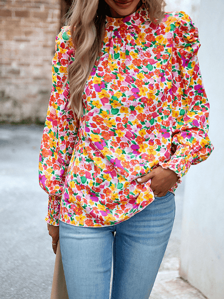 Printed Shirt Round Neck Long Sleeved Shirt HW5687FLZB - Bona Fide Fashion