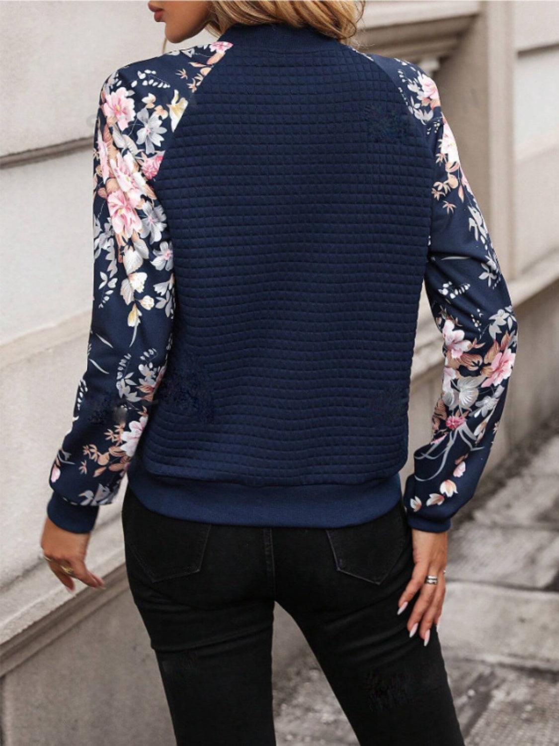 Printed Zip Up Long Sleeve Jacket - Bona Fide Fashion