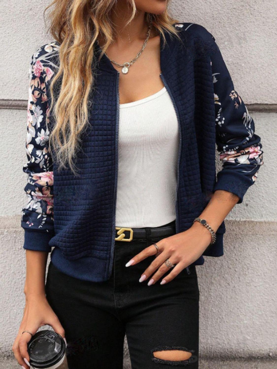 Printed Zip Up Long Sleeve Jacket - Bona Fide Fashion