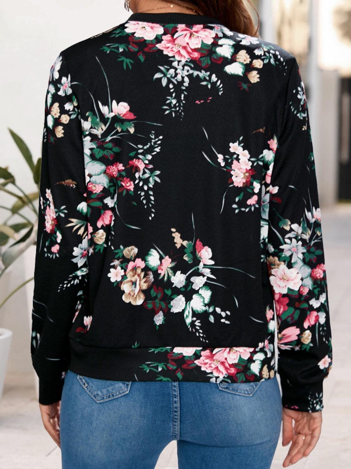 Printed Zip Up Long Sleeve Outerwear - Bona Fide Fashion