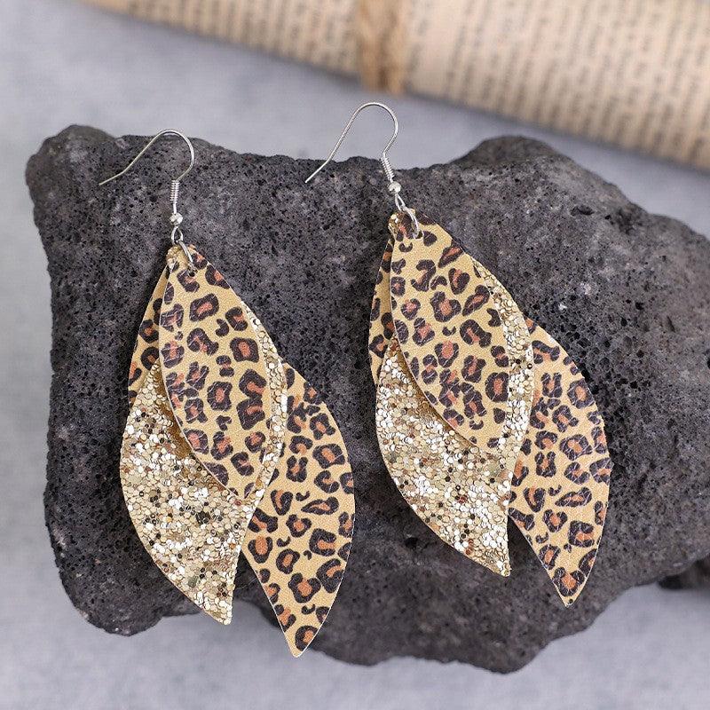 PU Leather Leopard Leaf Earrings - Bona Fide Fashion