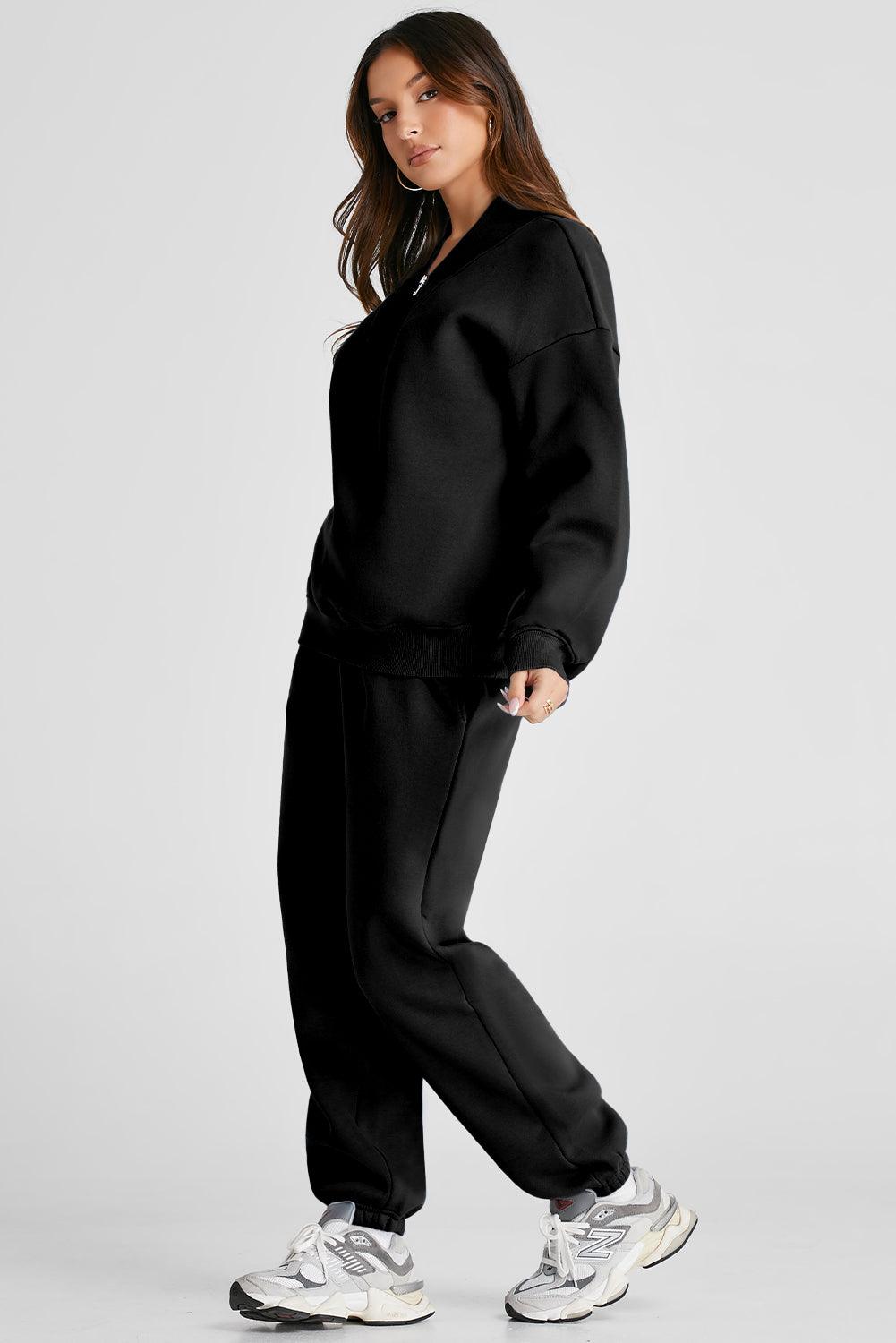 Quarter Zip Long Sleeve Top and Pants Set - Bona Fide Fashion