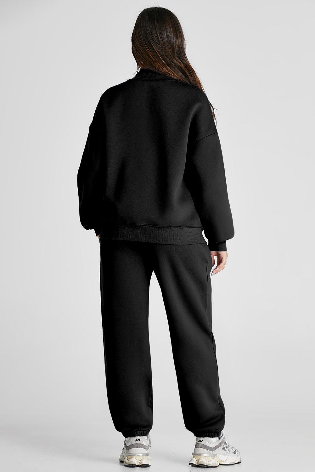 Quarter Zip Long Sleeve Top and Pants Set - Bona Fide Fashion