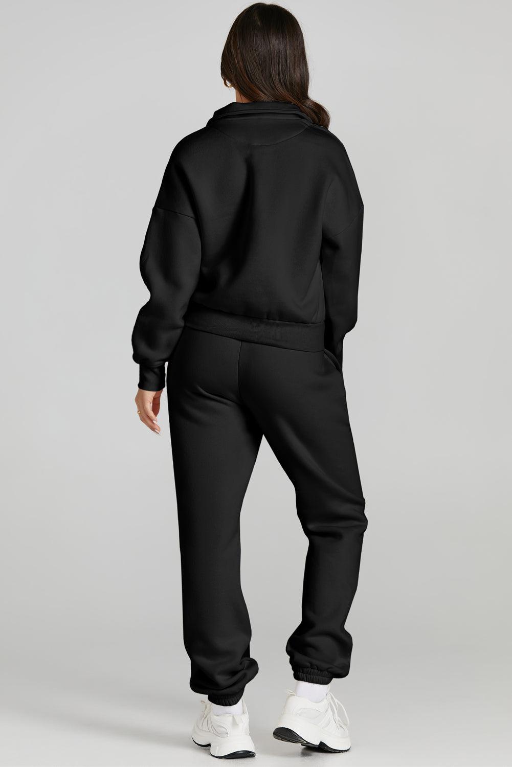 Quarter Zip Top and Drawstring Pants Active Set - Bona Fide Fashion