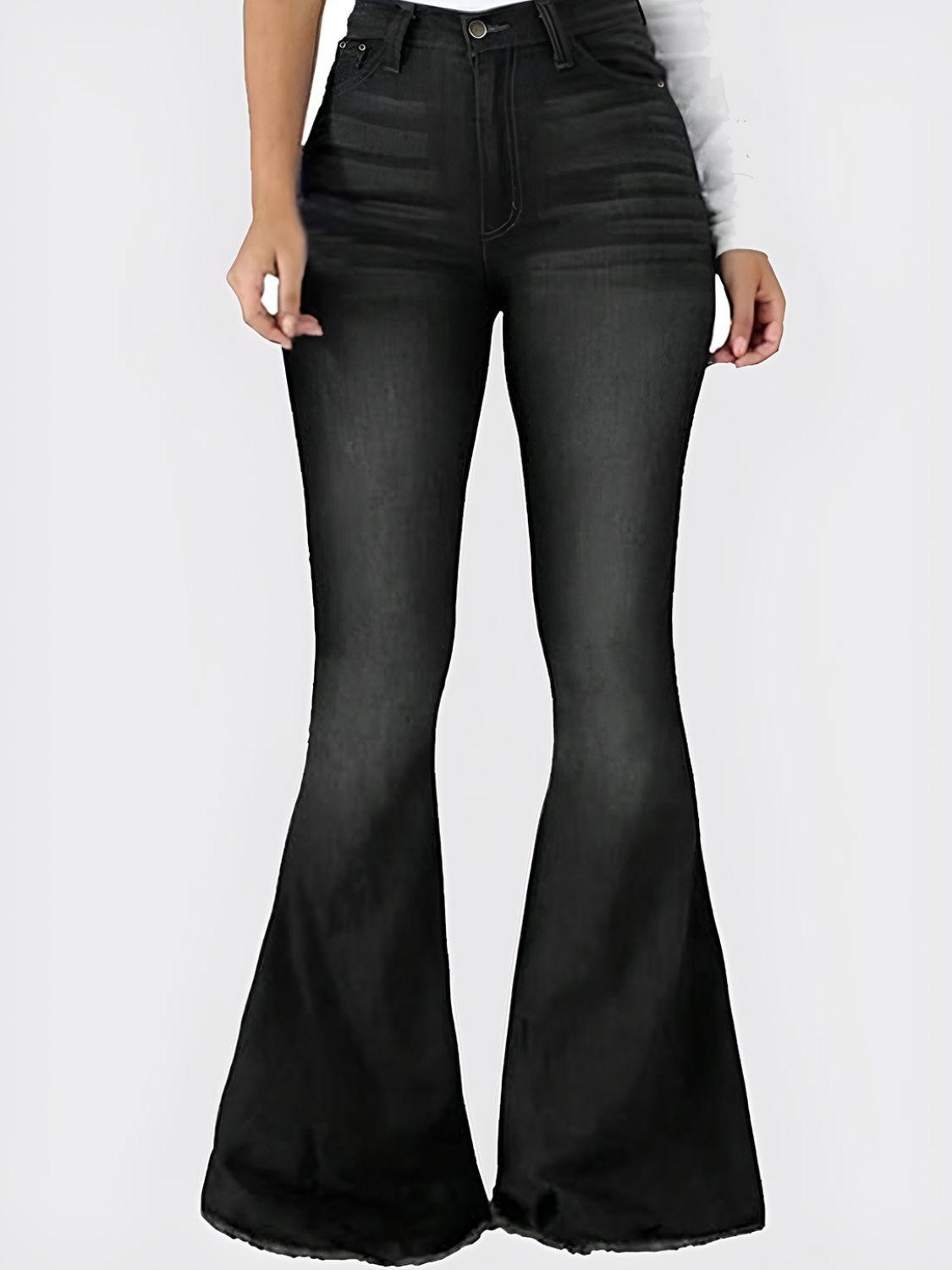 Raw Hem Flare Jeans with Pockets - Bona Fide Fashion