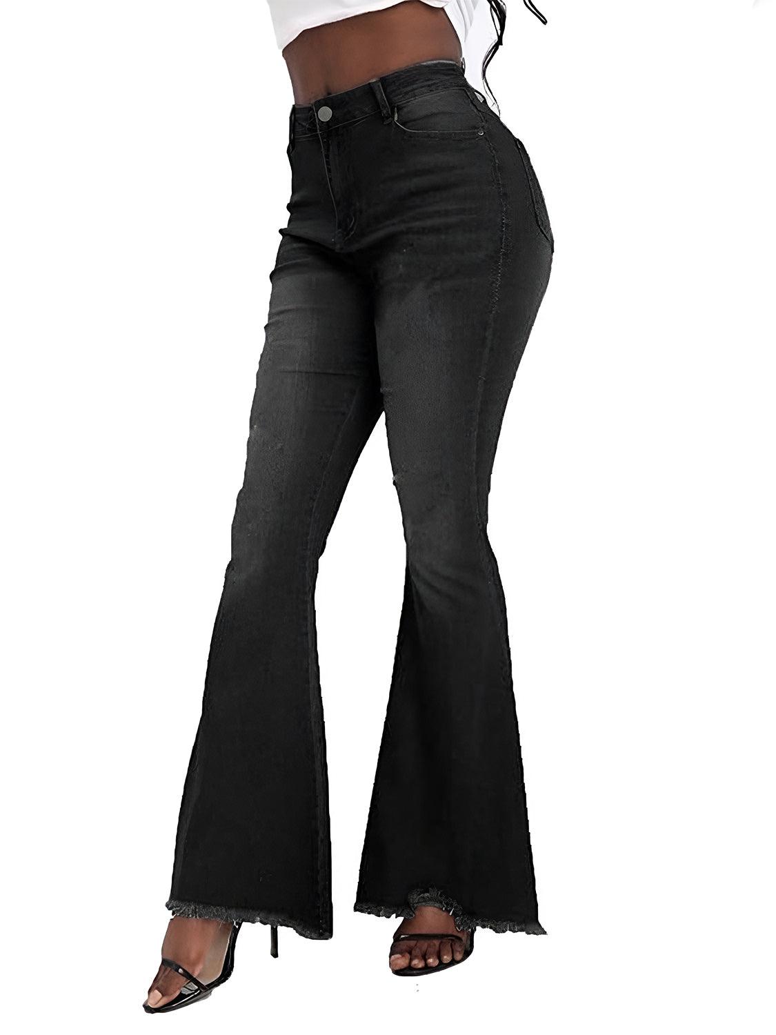 Raw Hem Flare Jeans with Pockets - Bona Fide Fashion