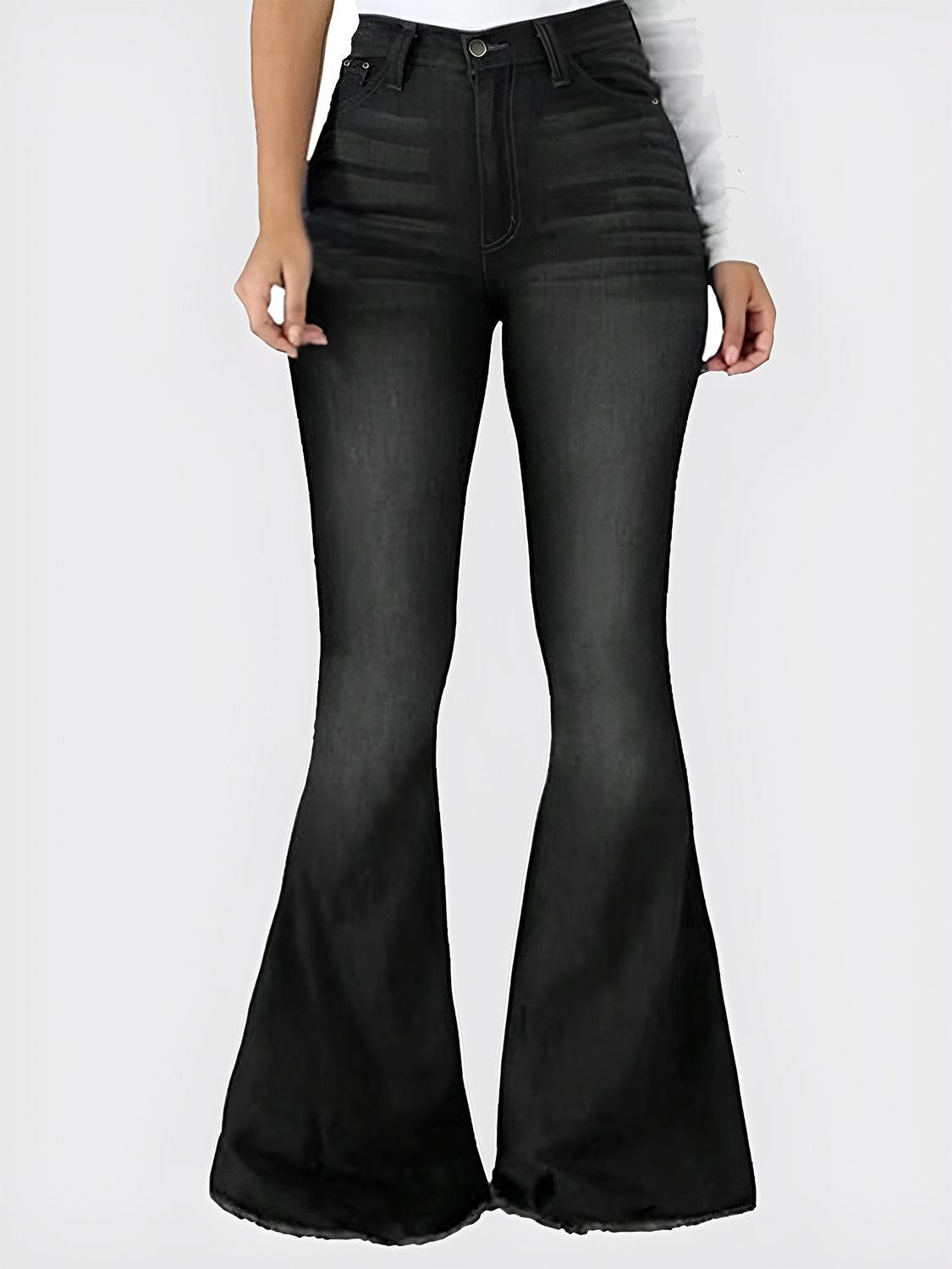 Raw Hem Flare Jeans with Pockets - Bona Fide Fashion