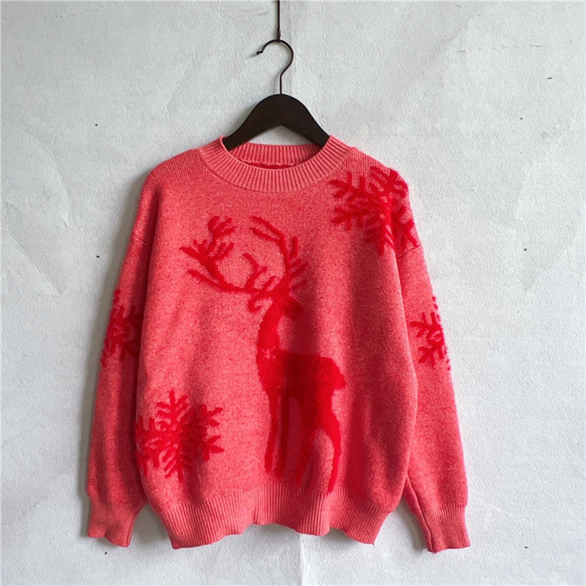 Reindeer and Snowflake Pattern Sweater - Bona Fide Fashion