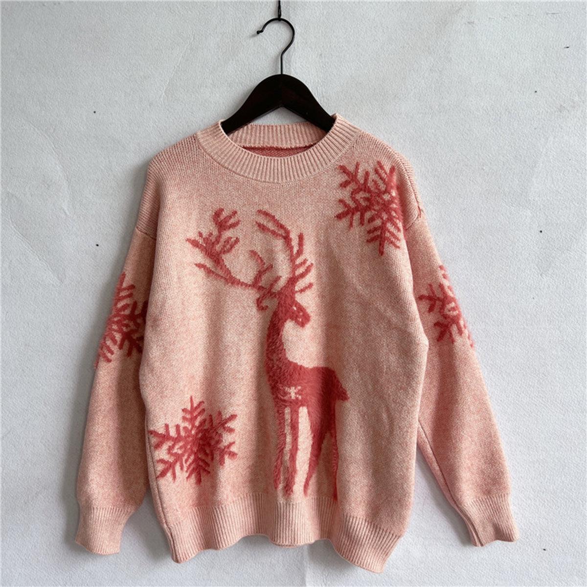 Reindeer and Snowflake Pattern Sweater - Bona Fide Fashion