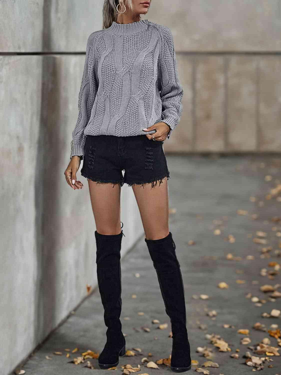 Rib-Knit Mock Neck Sweater - Bona Fide Fashion