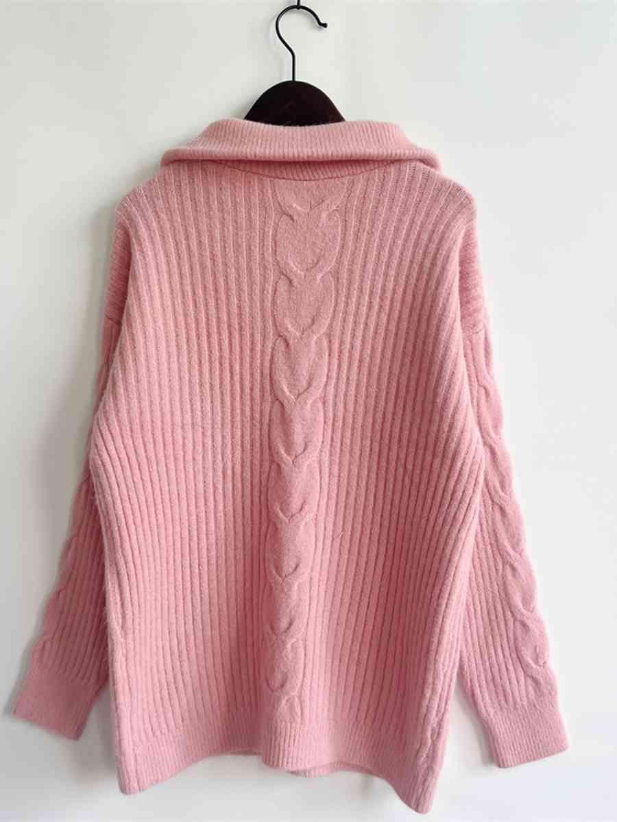 Ribbed Half Zip Long Sleeve Sweater - Bona Fide Fashion