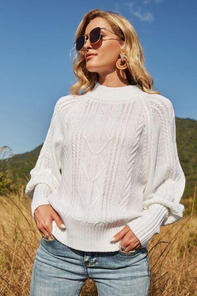 Ribbed Mock Neck Lantern Sleeve Sweater - Bona Fide Fashion