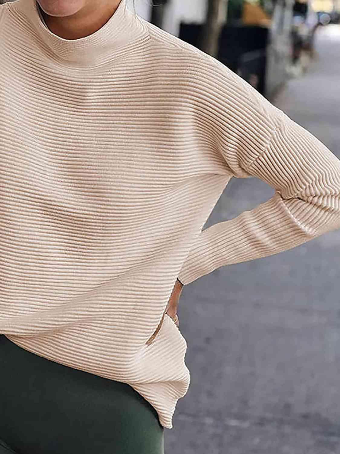 Ribbed Mock Neck Long Sleeve Sweater - Bona Fide Fashion
