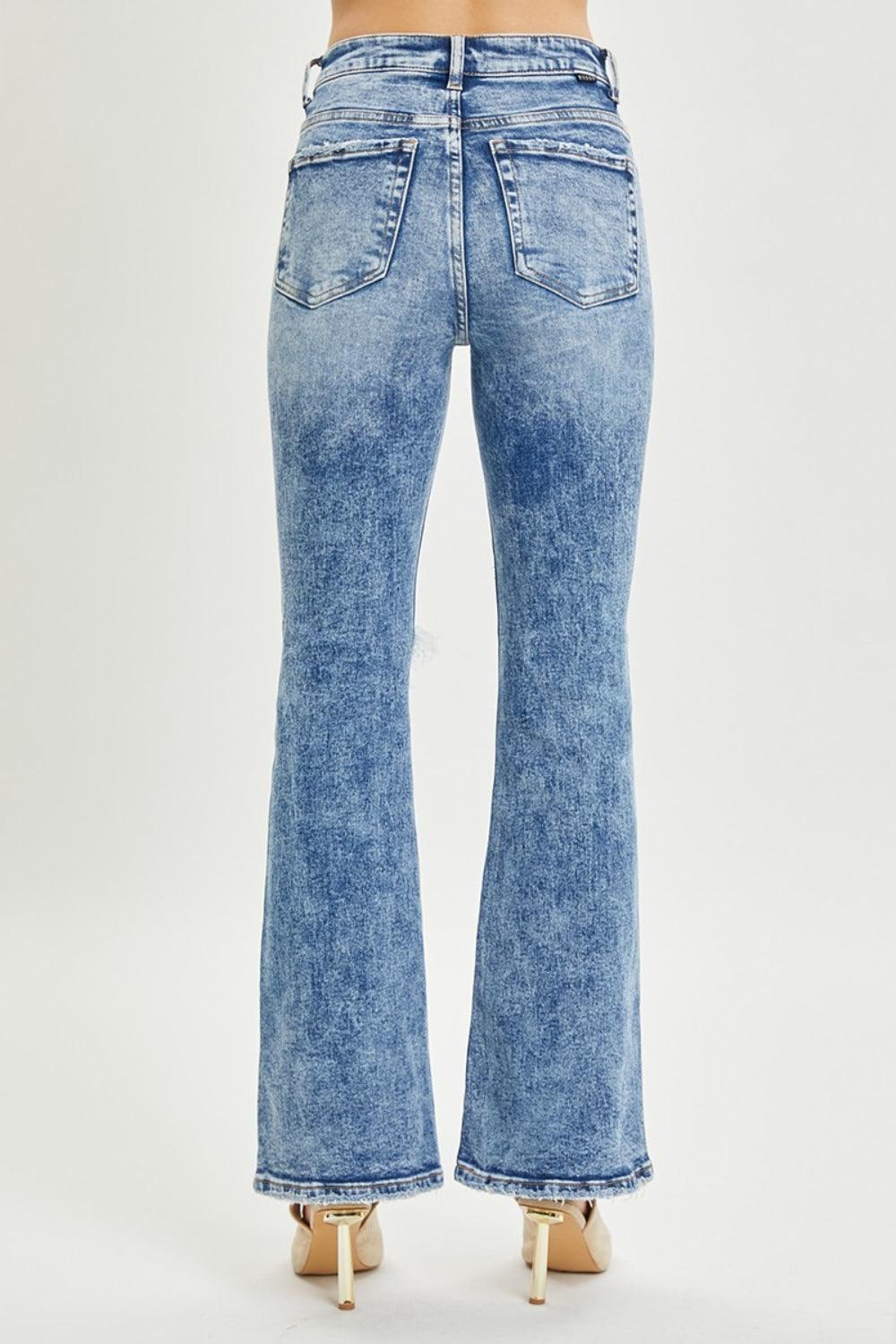 RISEN Full Size High Rise Distressed Flare Jeans - Bona Fide Fashion