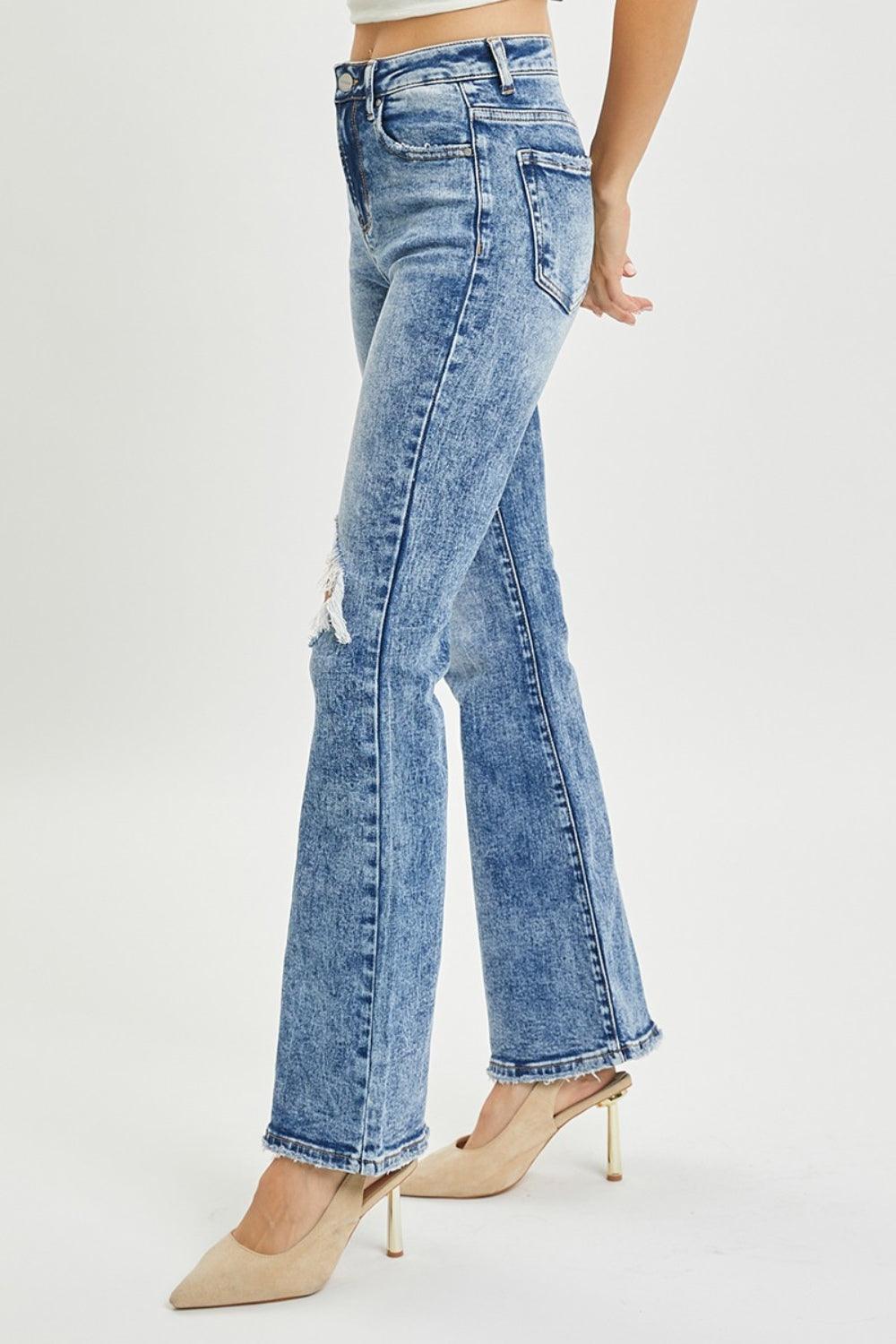 RISEN Full Size High Rise Distressed Flare Jeans - Bona Fide Fashion