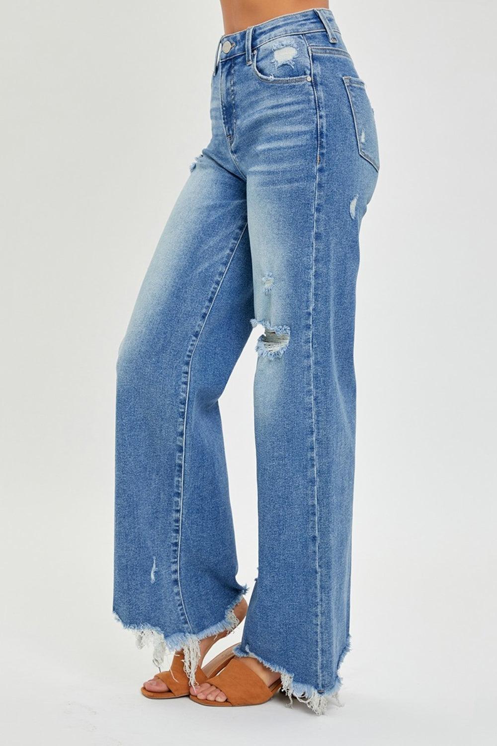 RISEN Full Size High Rise Frayed Hem Wide Leg Jeans - Bona Fide Fashion