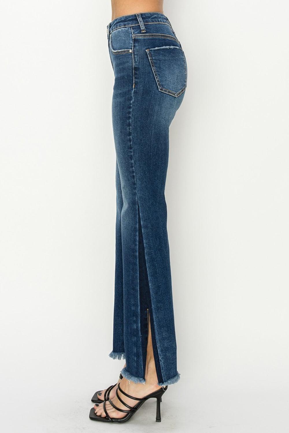 RISEN Full Size High Rise Side Shadow Seam Detail Slit Flare Jeans - Bona Fide Fashion