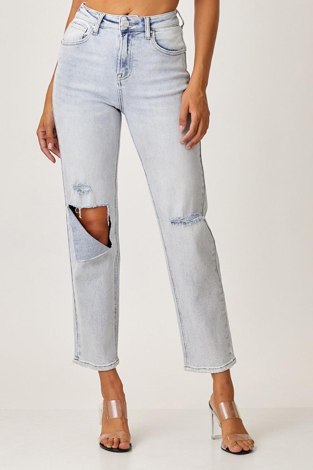 RISEN High Rise Distressed Relaxed Jeans - Bona Fide Fashion