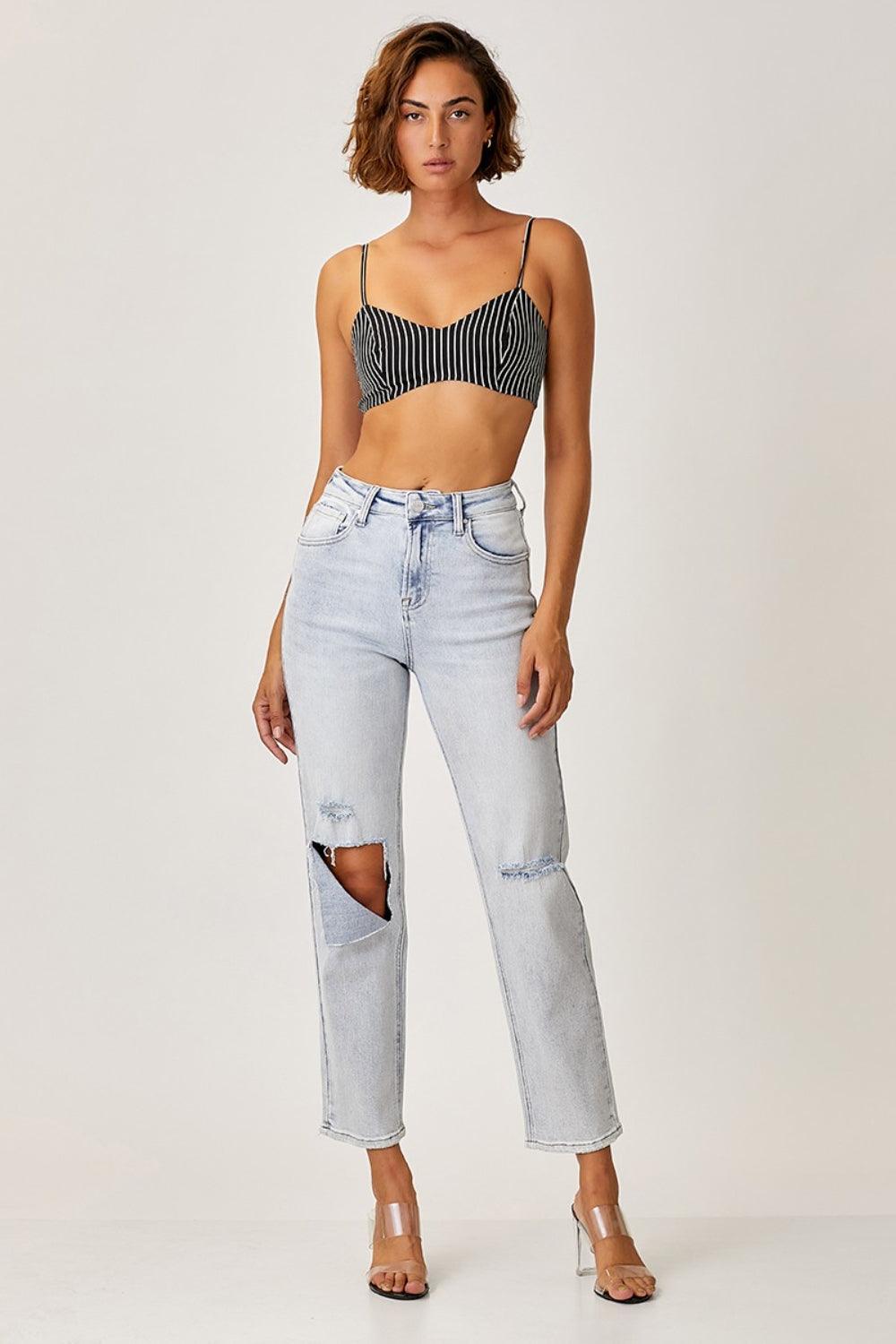 RISEN High Rise Distressed Relaxed Jeans - Bona Fide Fashion