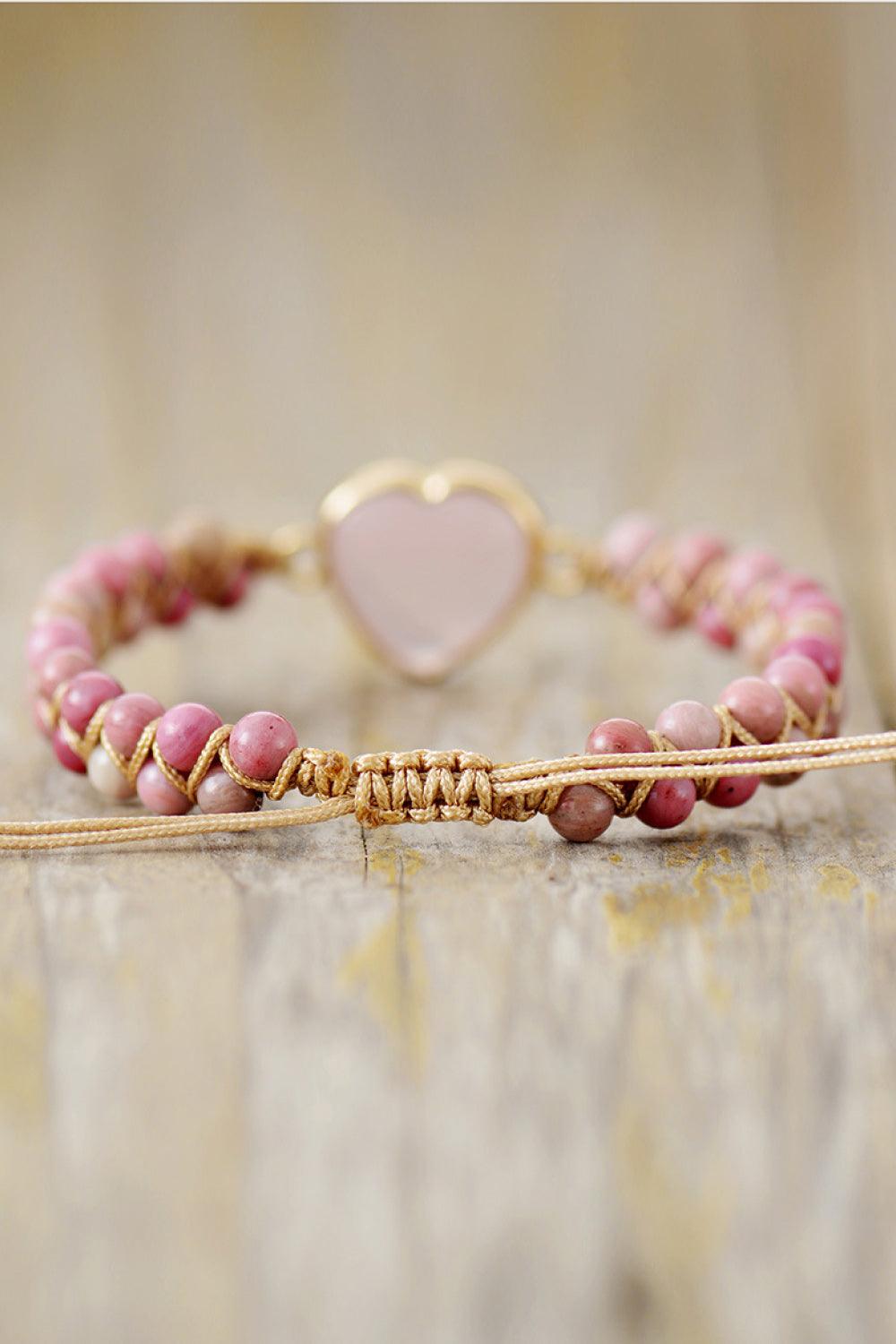 Rose Quartz Heart Beaded Bracelet - Bona Fide Fashion