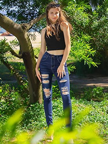 roswear Women's Ripped Mid Rise Destroyed Skinny Jeans Slate Blue XXL - Bona Fide Fashion