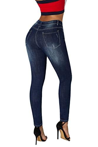 roswear Women's Ripped Mid Rise Destroyed Skinny Jeans Slate Blue XXL - Bona Fide Fashion