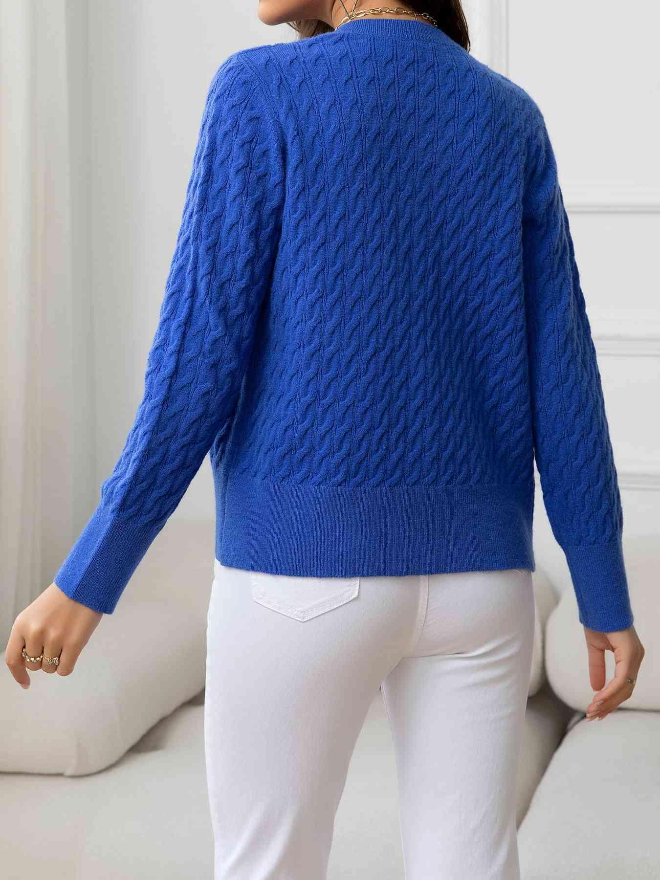 Round Neck Cable-Knit Buttoned Knit Top - Bona Fide Fashion