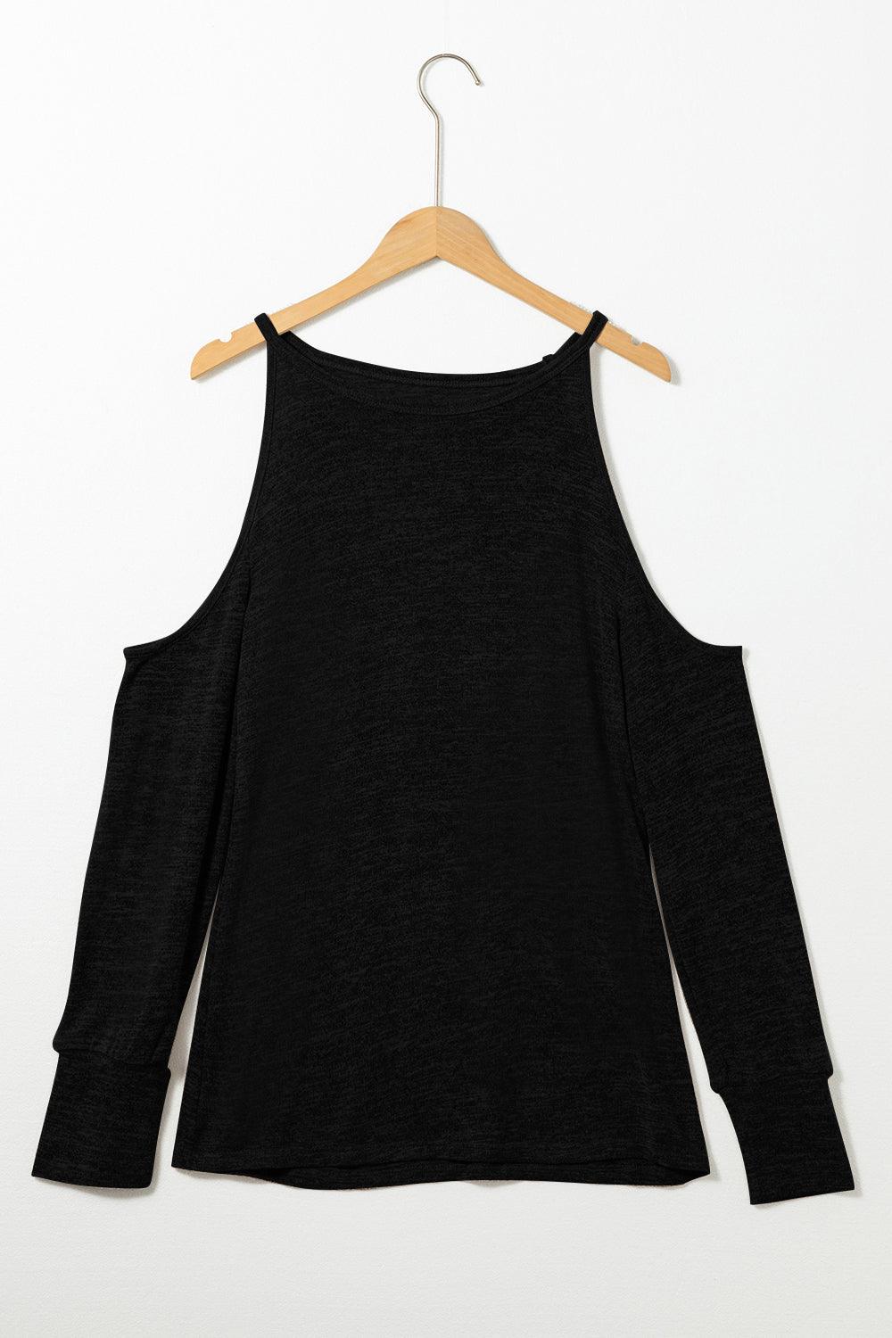 Round Neck Cold Shoulder Long Sleeve Top - Bona Fide Fashion