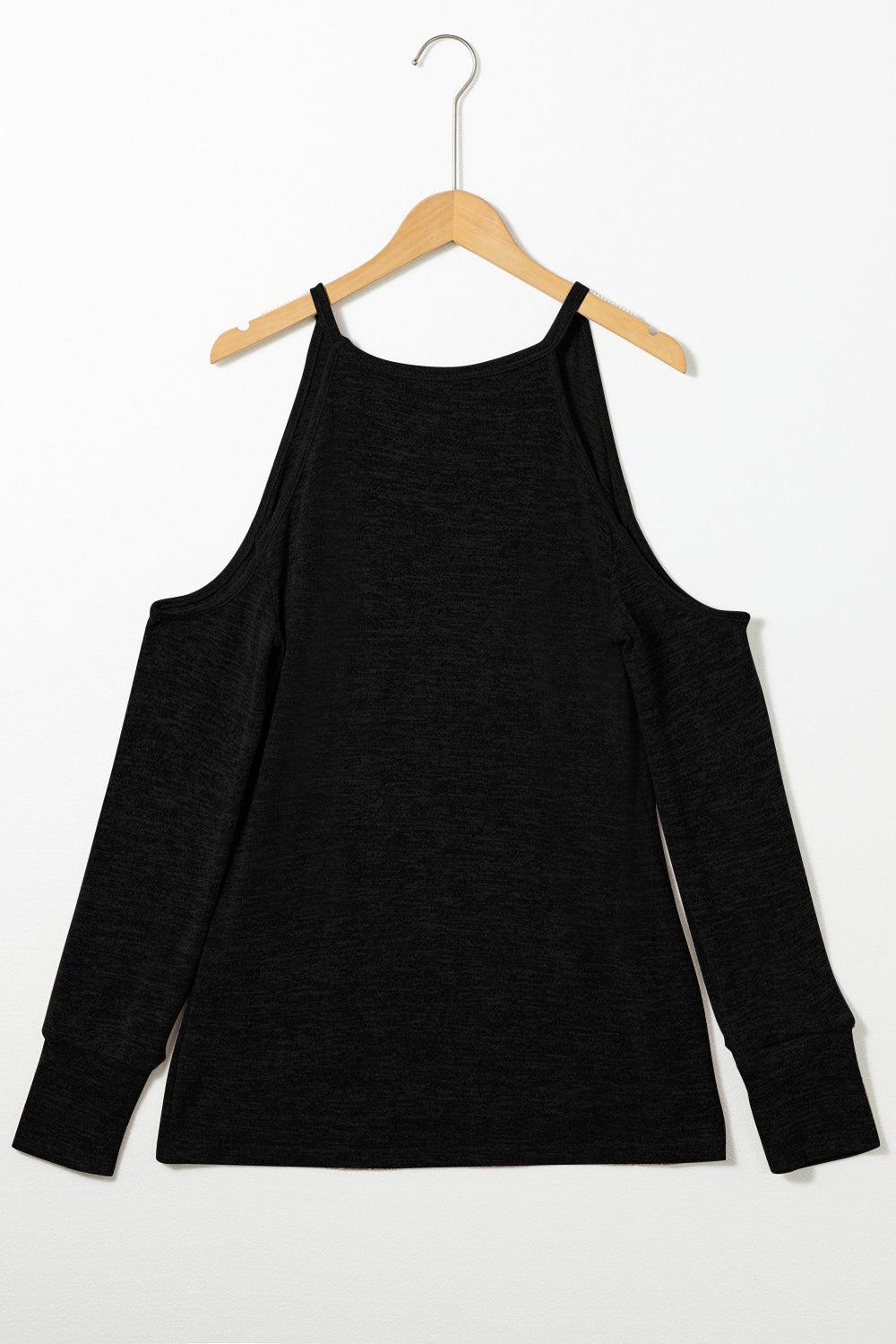 Round Neck Cold Shoulder Long Sleeve Top - Bona Fide Fashion