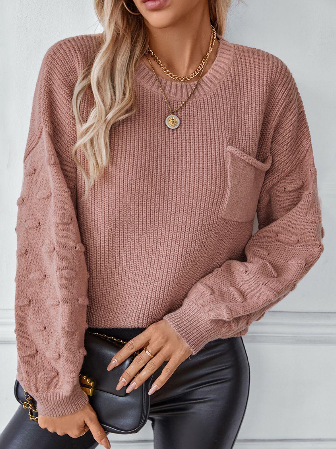 Round Neck Drop Shoulder Sweater - Bona Fide Fashion