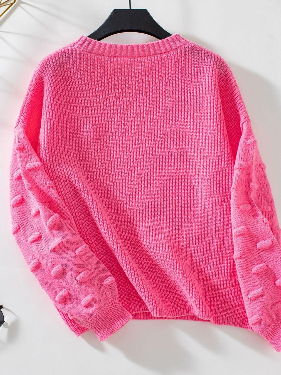 Round Neck Drop Shoulder Sweater - Bona Fide Fashion