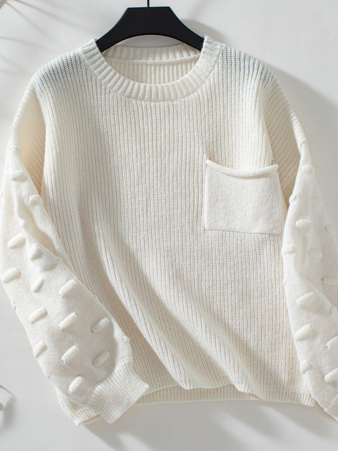 Round Neck Drop Shoulder Sweater - Bona Fide Fashion