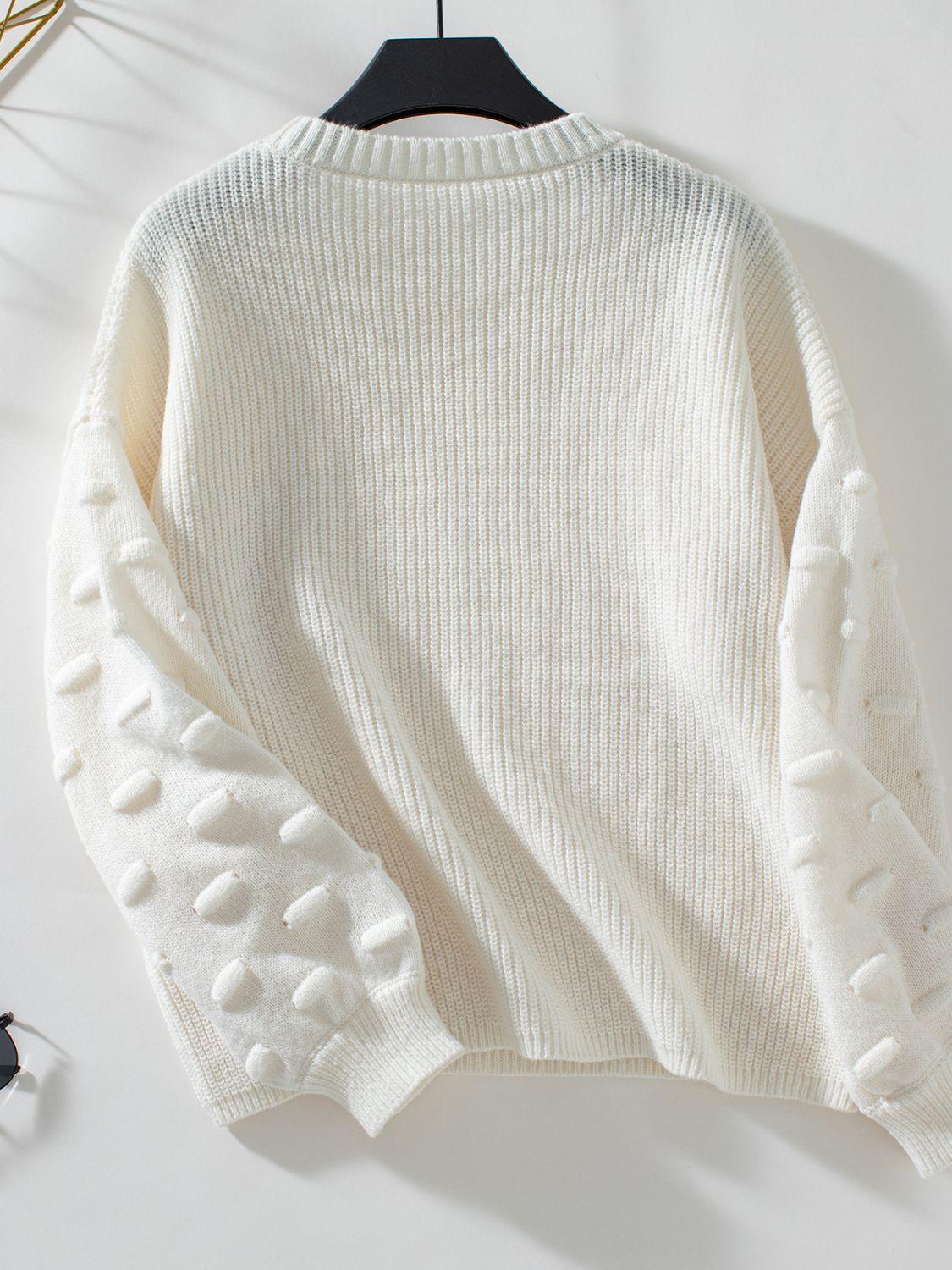 Round Neck Drop Shoulder Sweater - Bona Fide Fashion