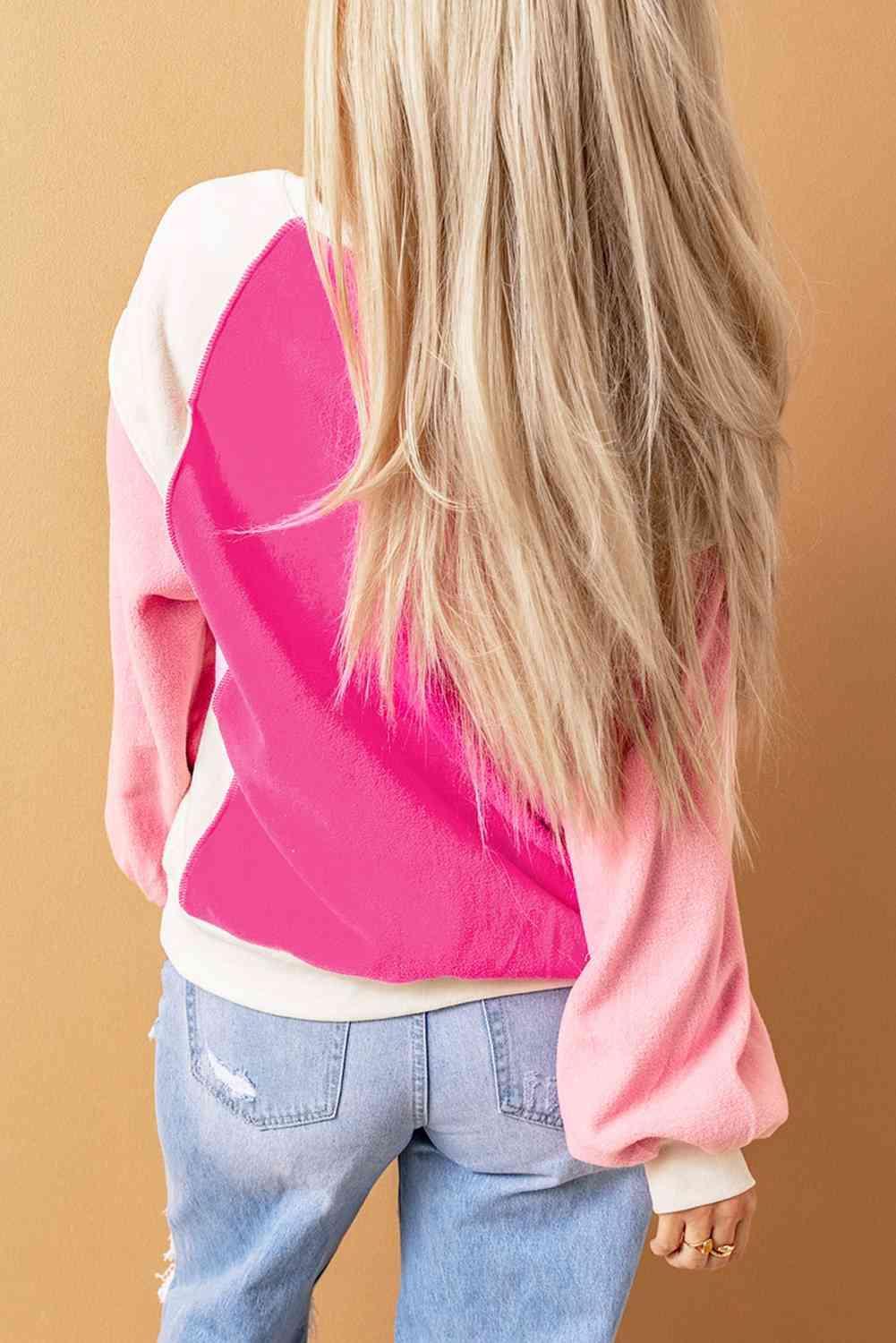 Round Neck Dropped Shoulder Color Block Sweatshirt - Bona Fide Fashion