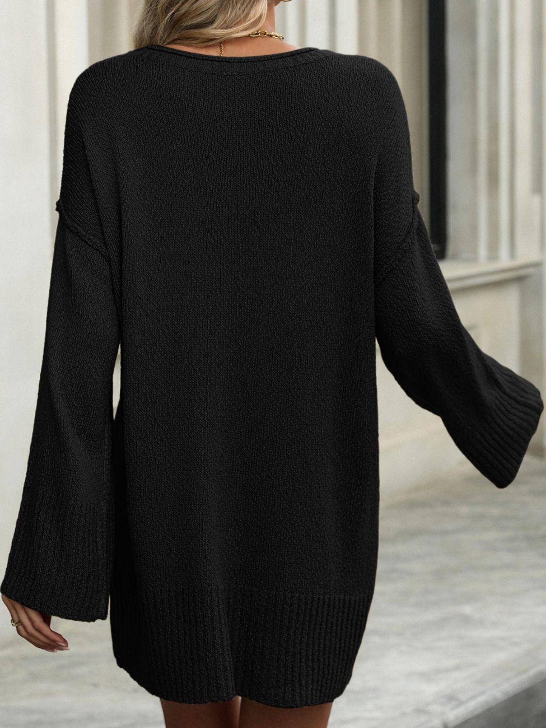 Round Neck Dropped Shoulder Sweater - Bona Fide Fashion