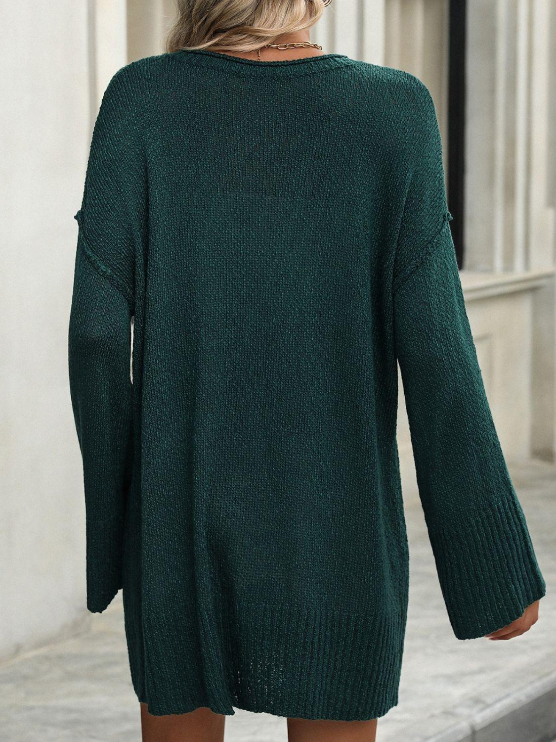 Round Neck Dropped Shoulder Sweater - Bona Fide Fashion