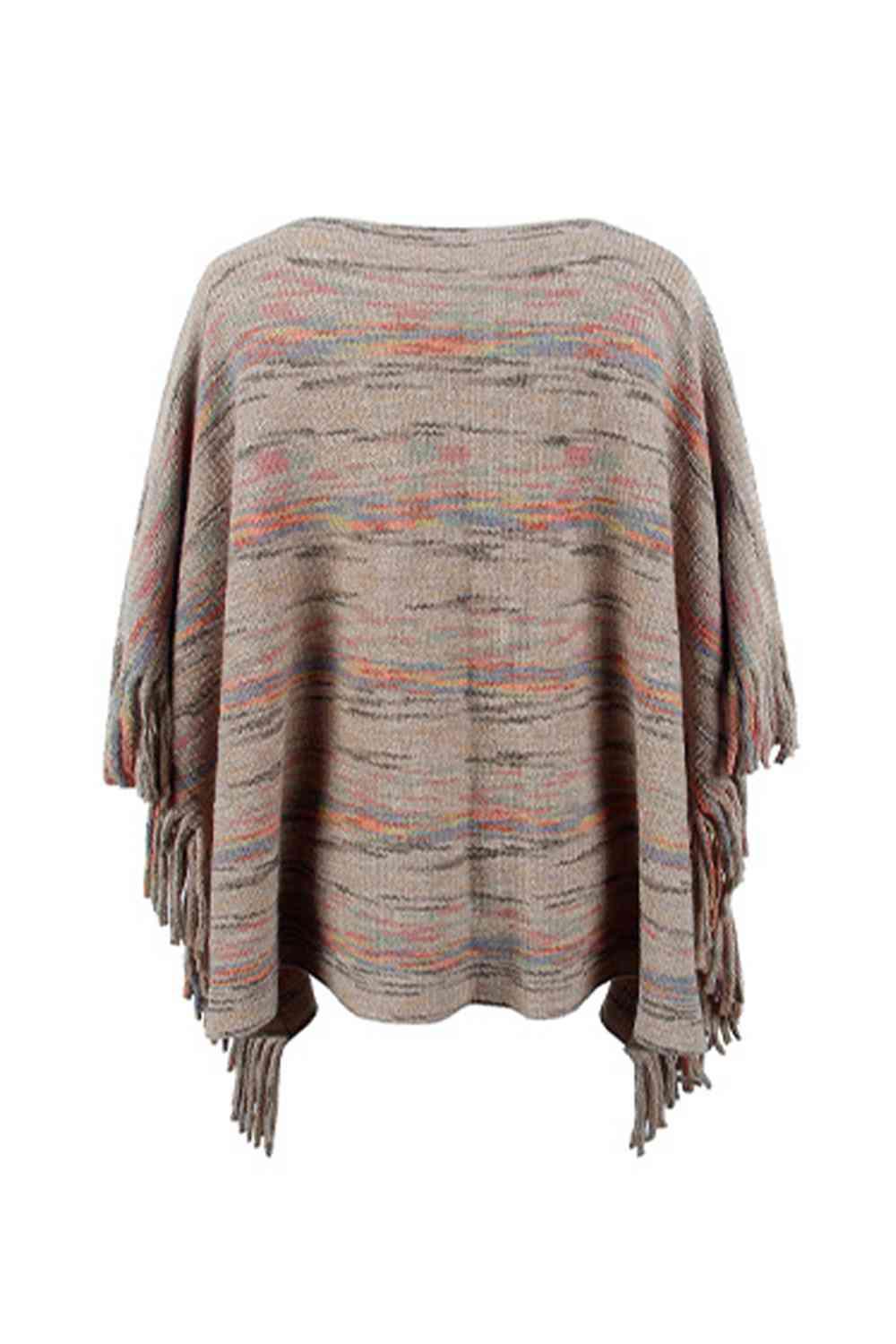 Round Neck Fringe Detail Sleeve Poncho - Bona Fide Fashion