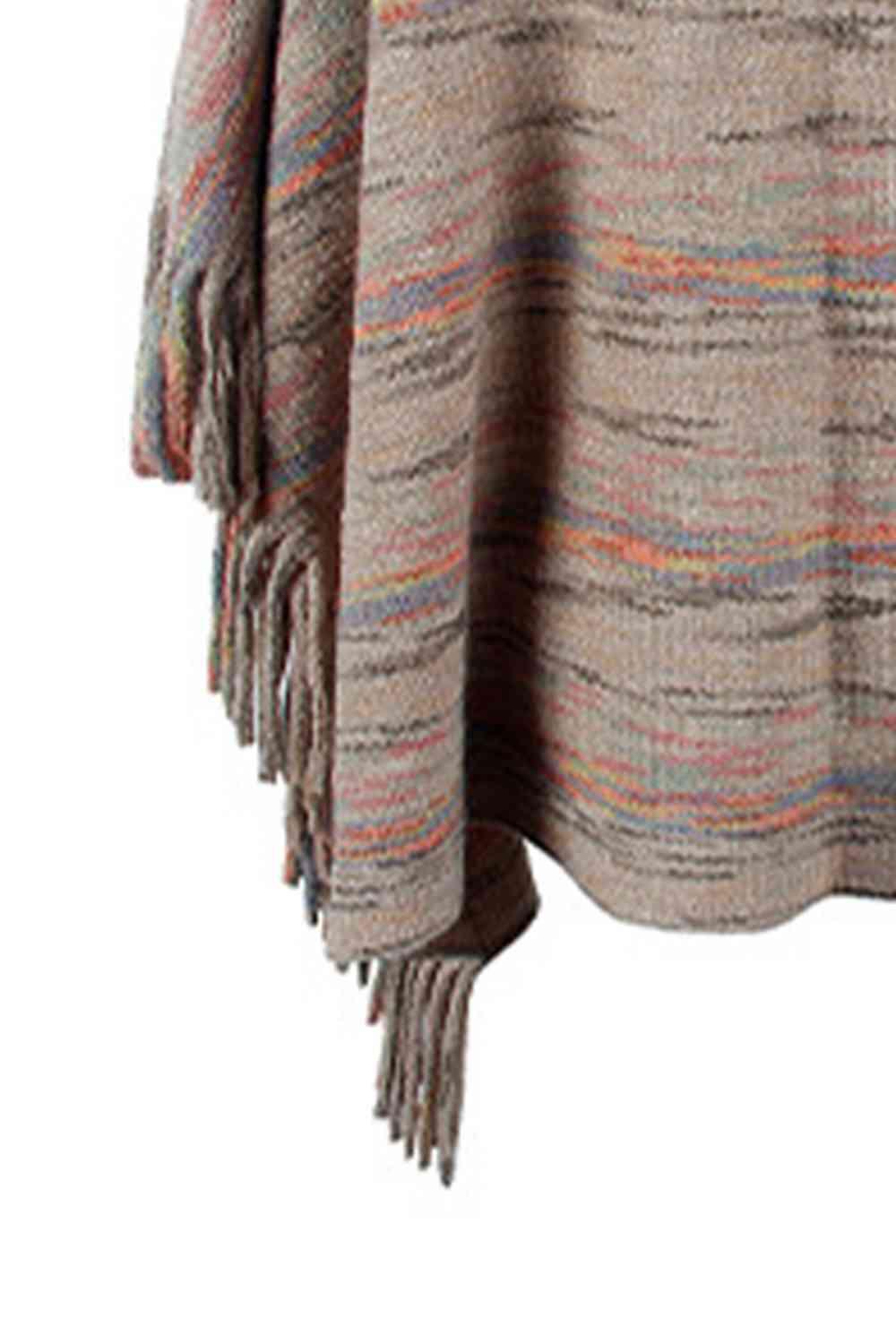 Round Neck Fringe Detail Sleeve Poncho - Bona Fide Fashion