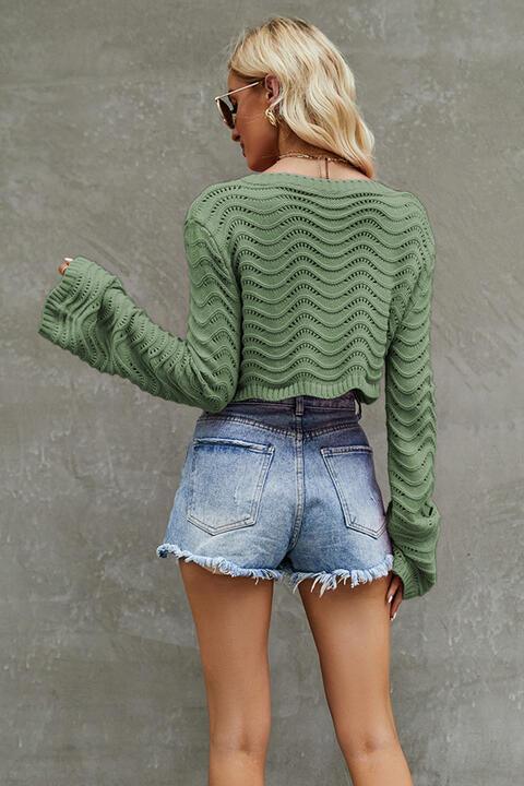 Round Neck Long Sleeve Cropped Sweater - Bona Fide Fashion