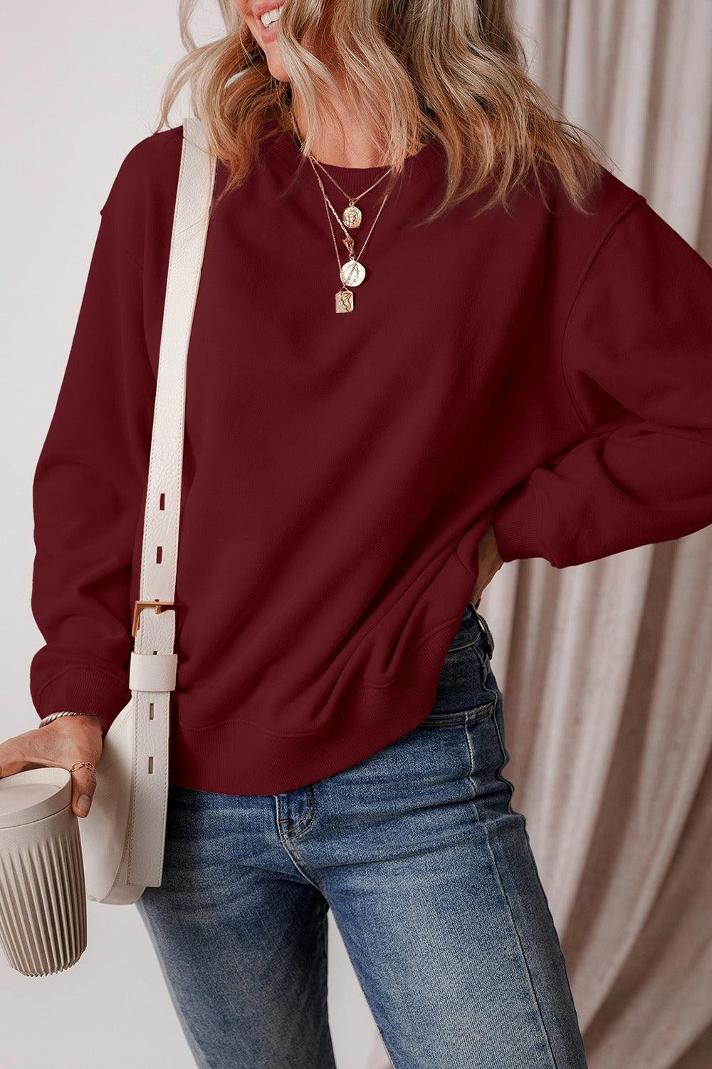 Round Neck Long Sleeve Sweatshirt - Bona Fide Fashion