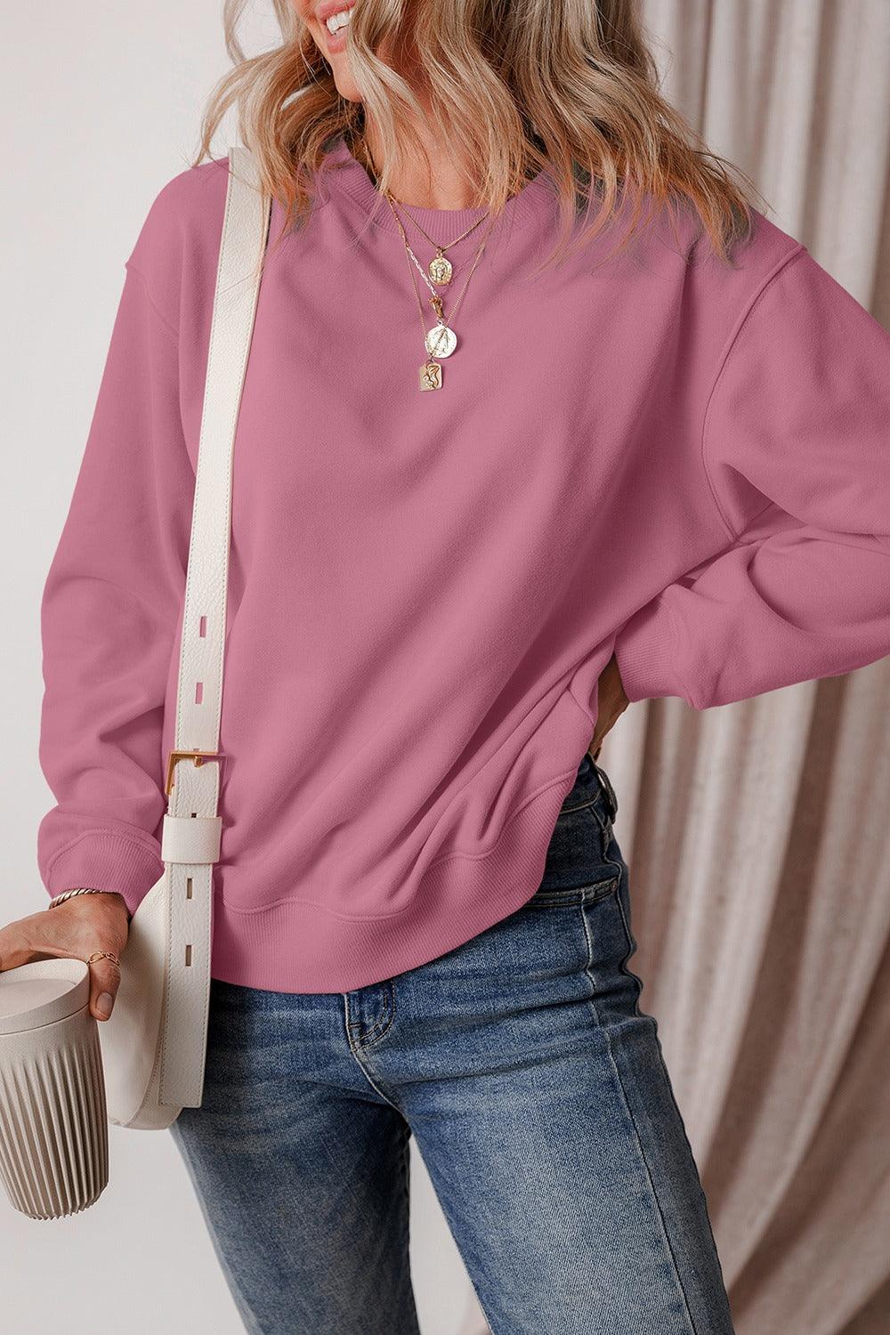 Round Neck Long Sleeve Sweatshirt - Bona Fide Fashion