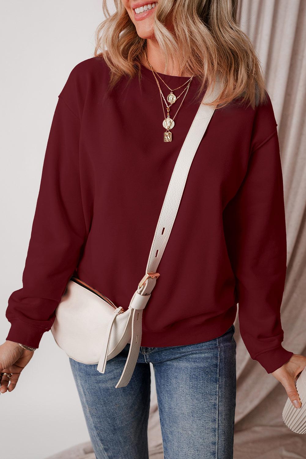 Round Neck Long Sleeve Sweatshirt - Bona Fide Fashion