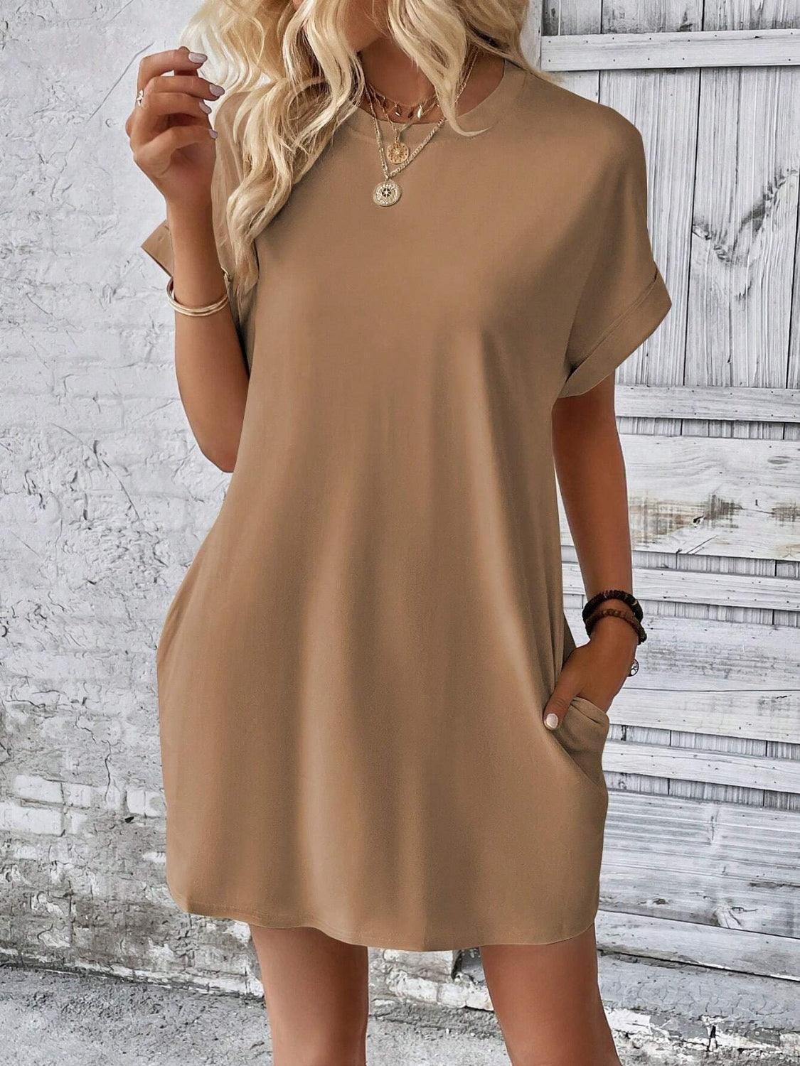 Round Neck Short Sleeve Mini Dress - Bona Fide Fashion