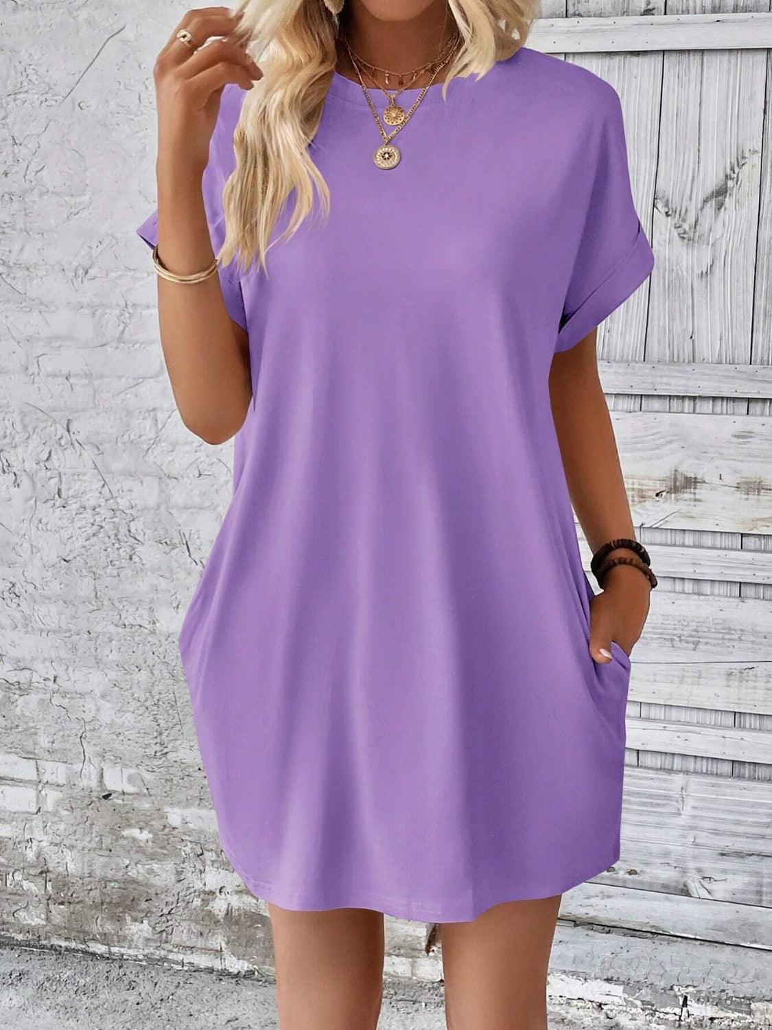 Round Neck Short Sleeve Mini Dress - Bona Fide Fashion