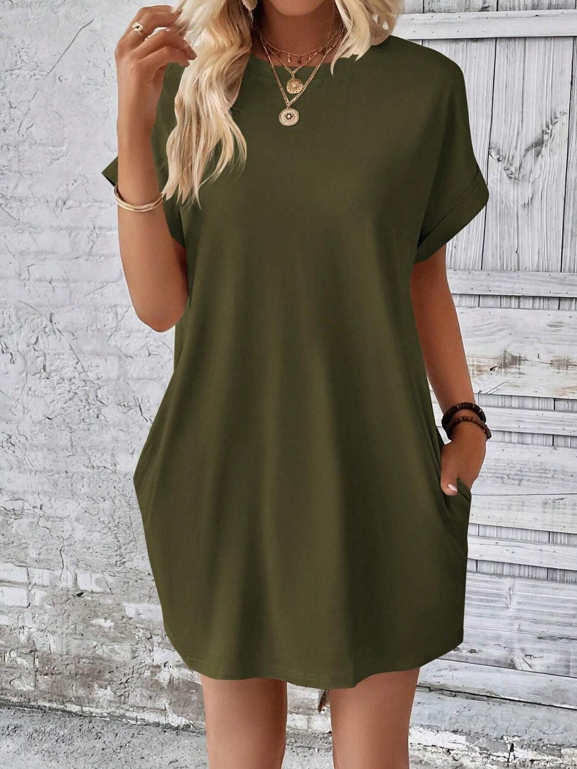 Round Neck Short Sleeve Mini Dress - Bona Fide Fashion