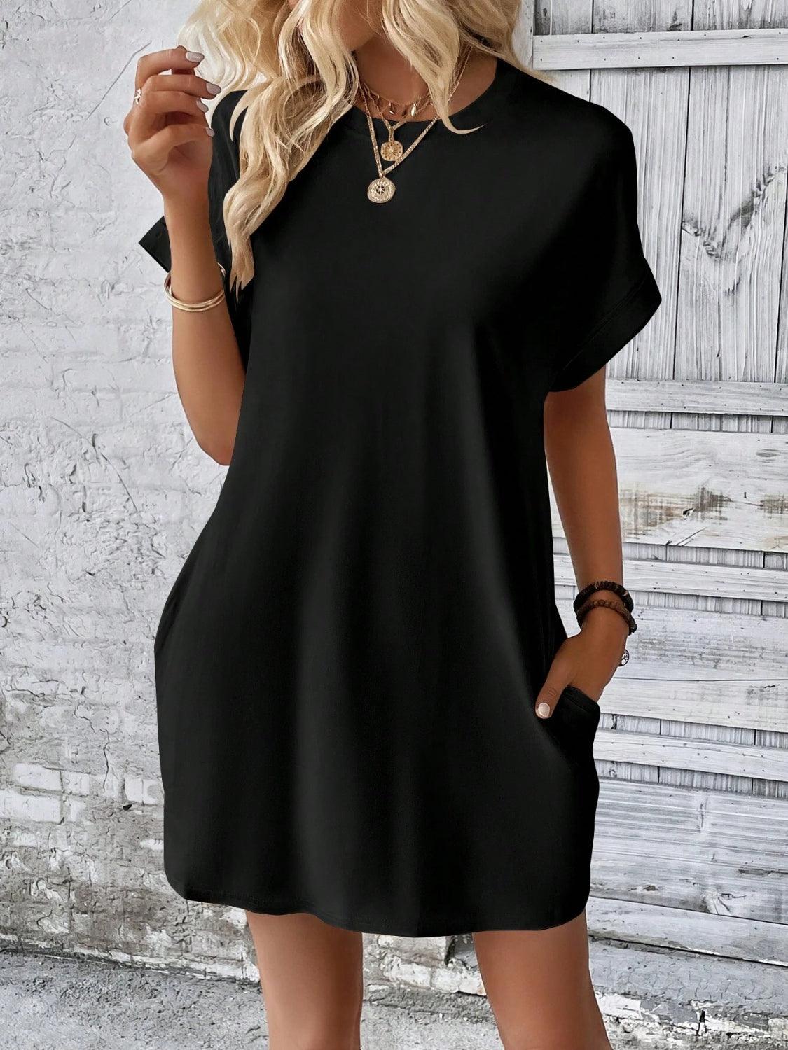 Round Neck Short Sleeve Mini Dress - Bona Fide Fashion