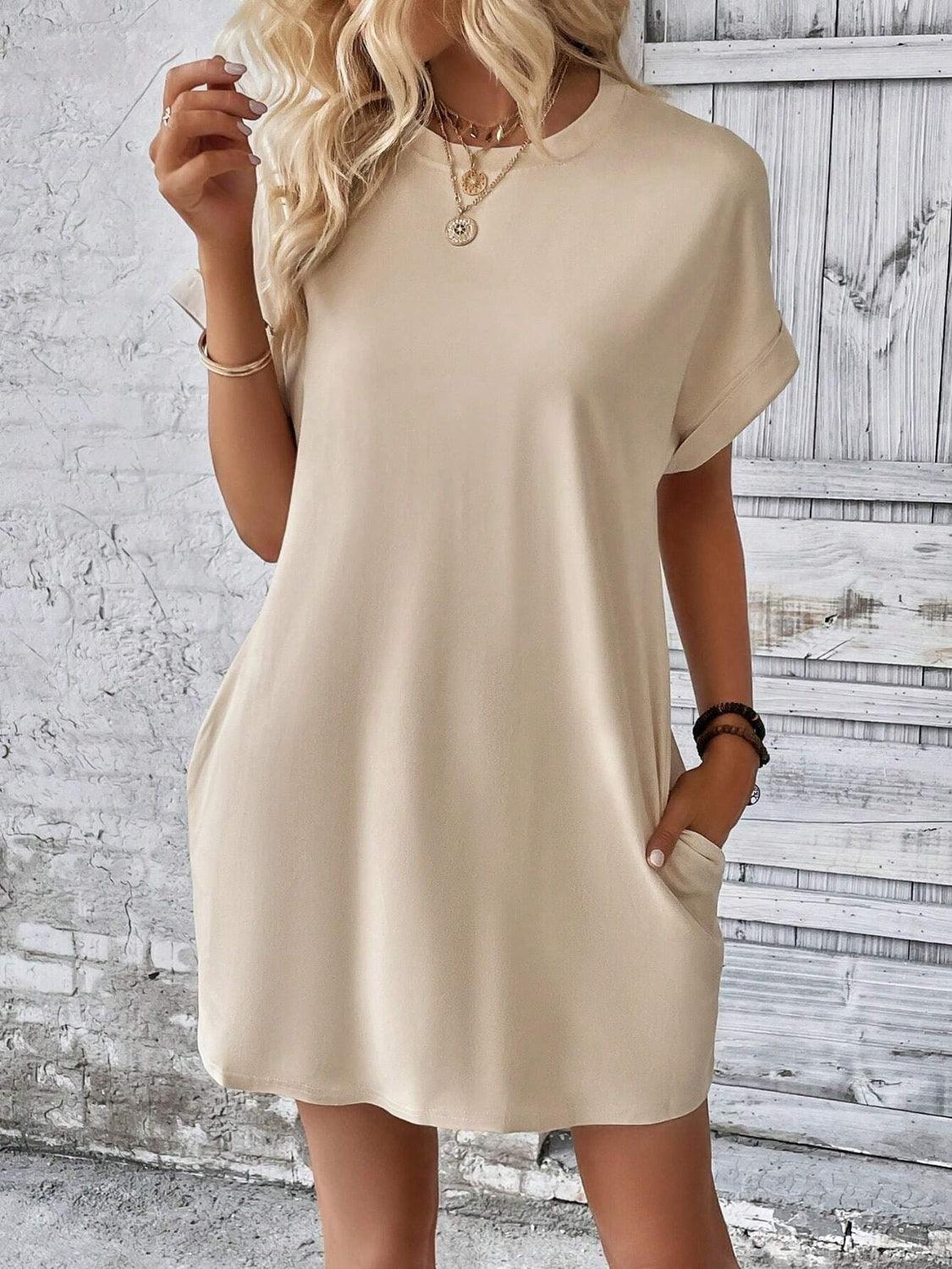 Round Neck Short Sleeve Mini Dress - Bona Fide Fashion