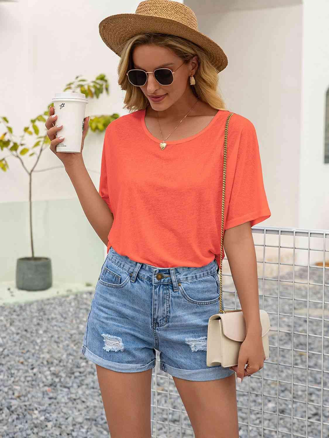 Round Neck Short Sleeve Top - Bona Fide Fashion