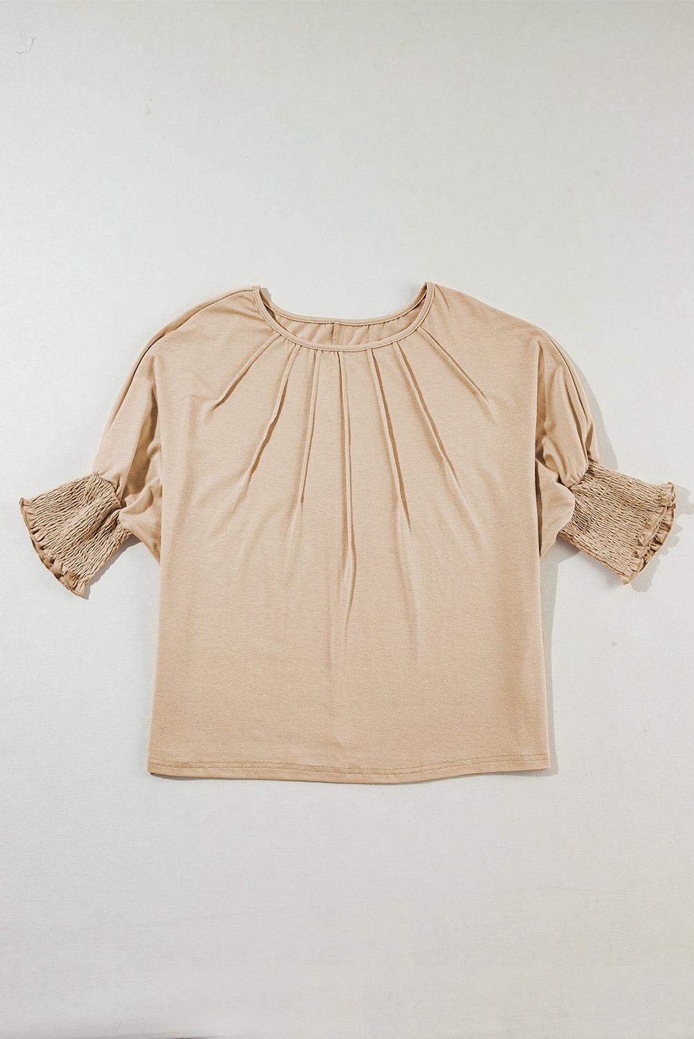 Round Neck Smocked Half Sleeve Top - Bona Fide Fashion