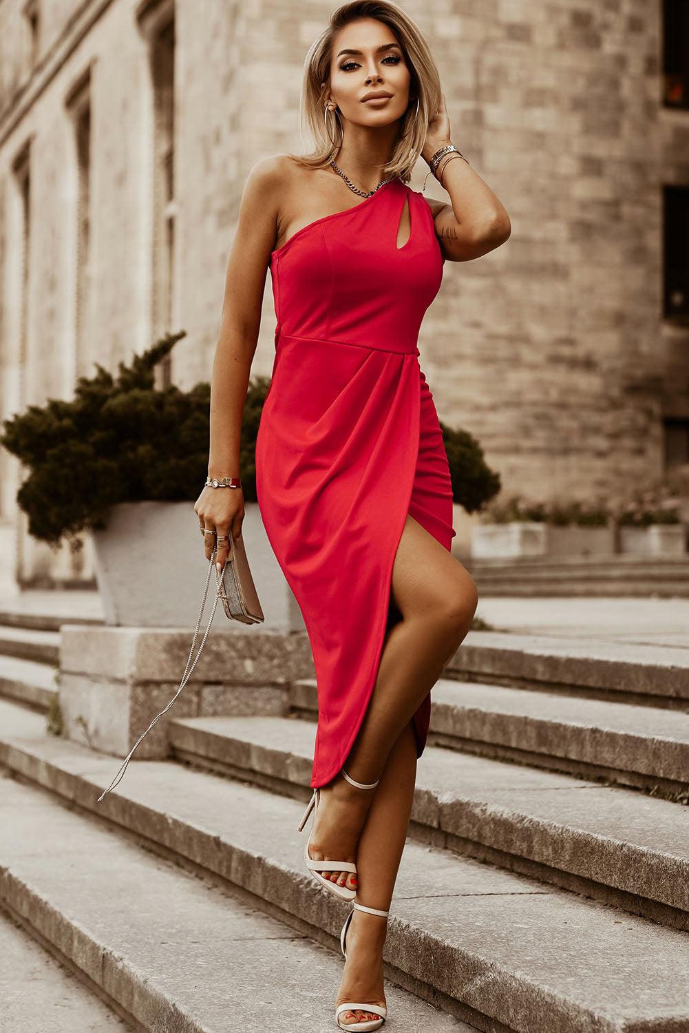 Ruched Cutout Single Shoulder Dress - Bona Fide Fashion